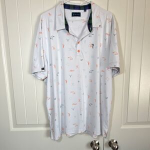 William Murray Texas Graphic Print Golf Polo XL White Blue Orange Breathable